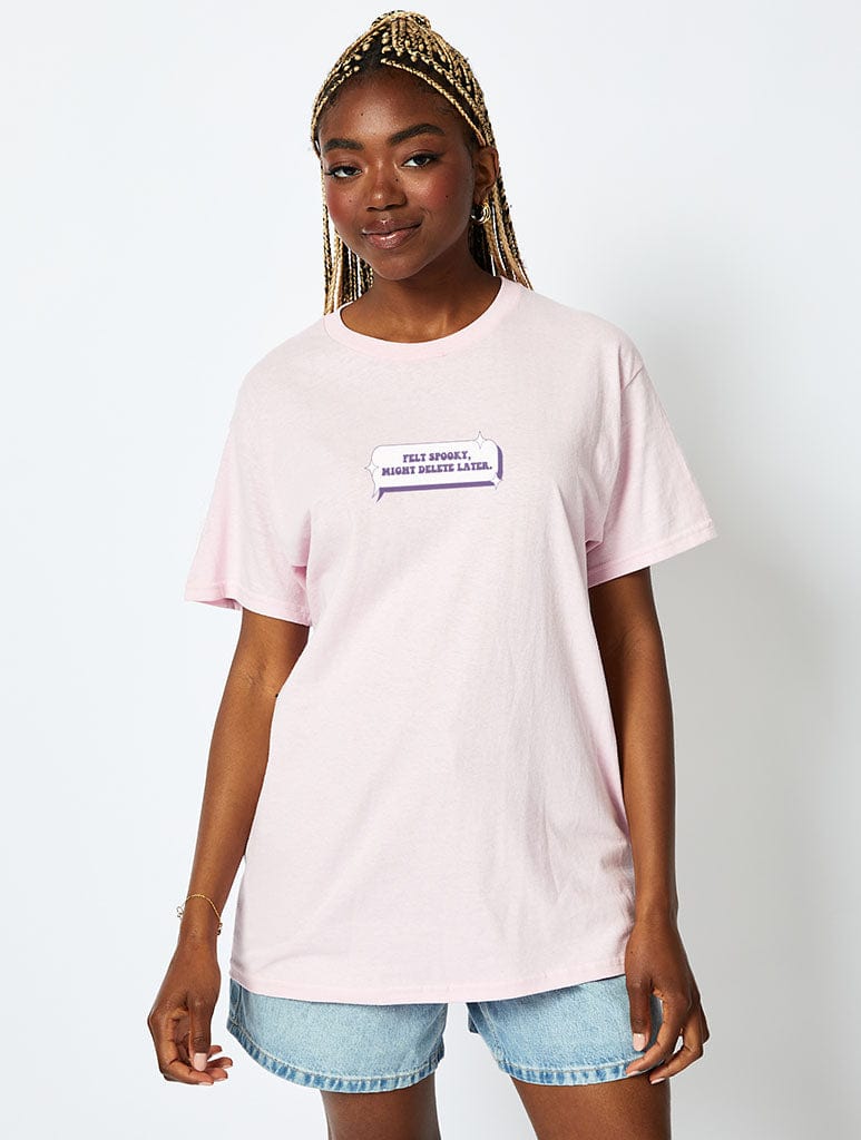 Spooky Text T-Shirt In Pink Tops & T-Shirts Skinnydip London