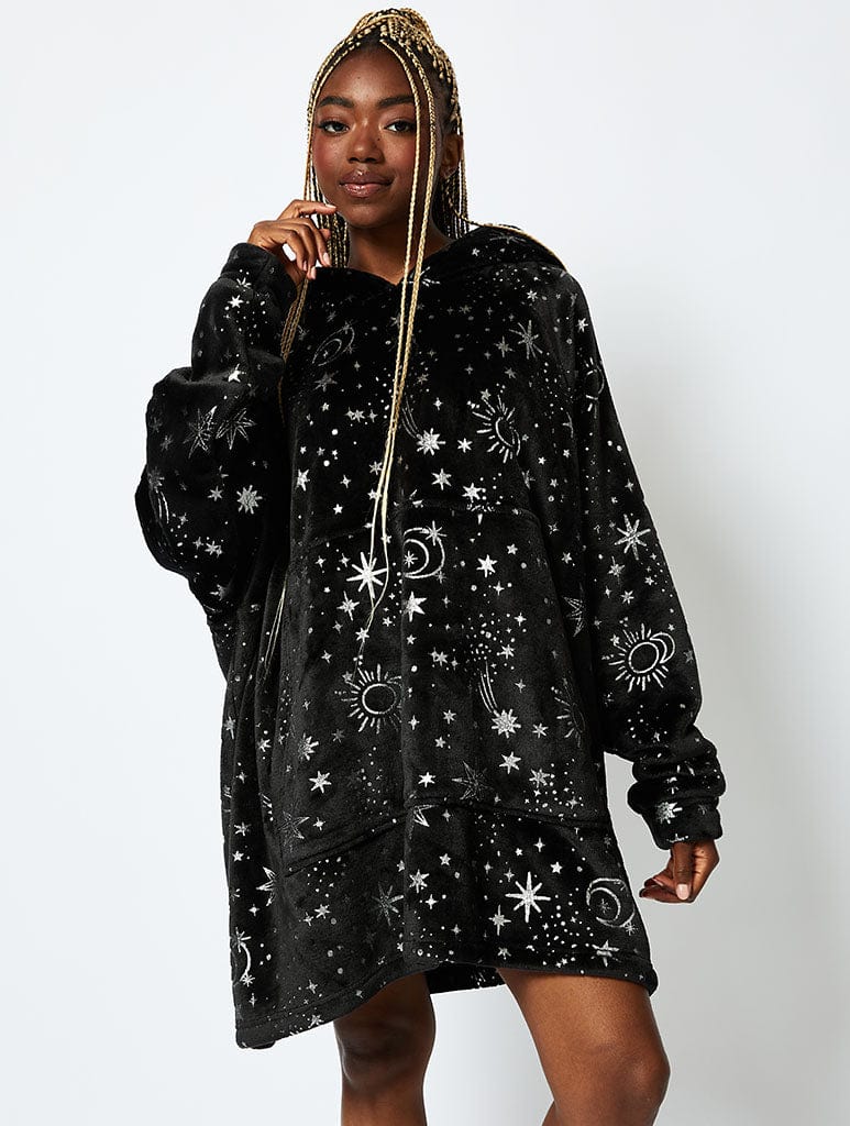 Starry Night Blanket Hoodie in Black & Silver Lingerie & Nightwear Skinnydip London