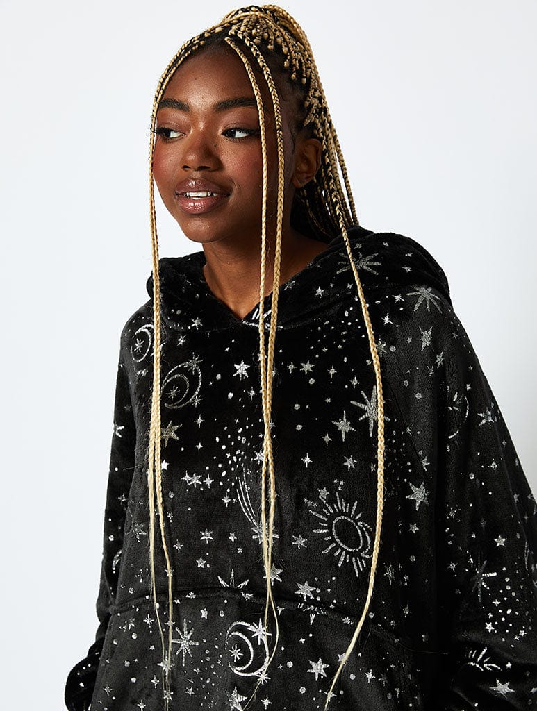 Starry Night Blanket Hoodie in Black & Silver Lingerie & Nightwear Skinnydip London