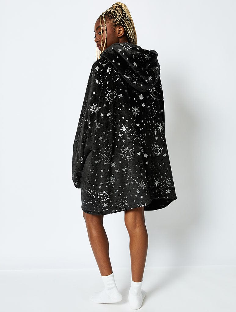 Starry Night Hoodie - Organic Sustainable Eco-Friendly Fabric - Embroidered Design - outlet Black & Navy