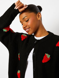 Strawberry Applique Black Knitted Cardigan Jumpers & Cardigans Skinnydip London