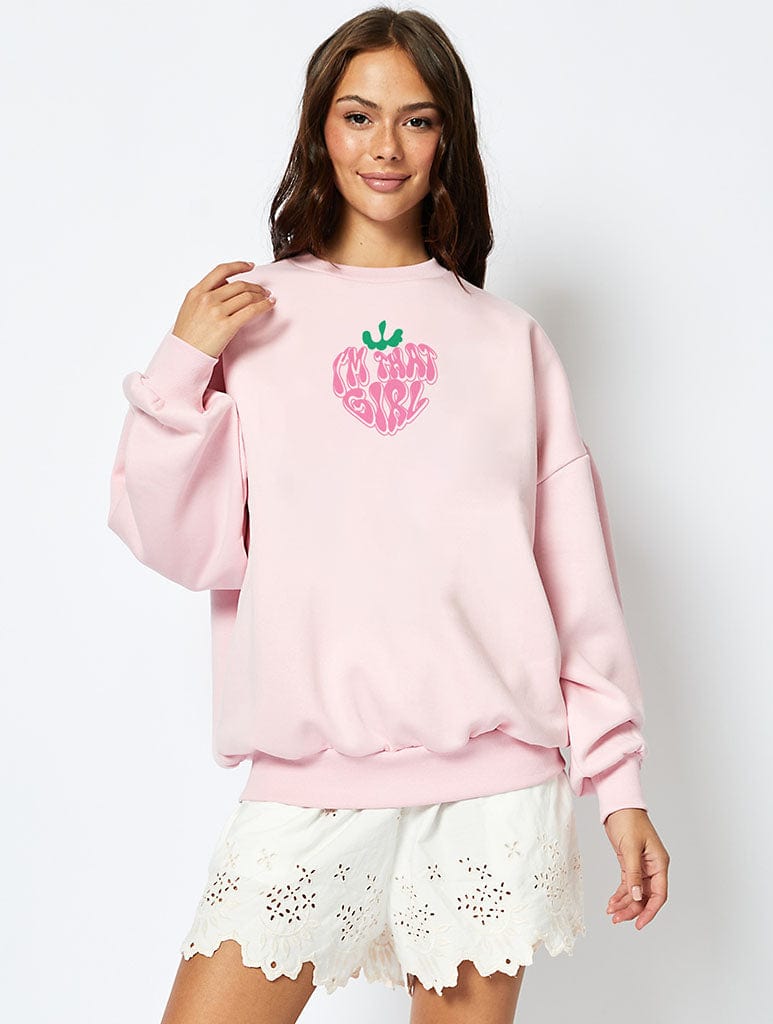 Strawberry I'm That Girl Sweatshirt in Pink Hoodies & Sweatshirts Skinnydip London