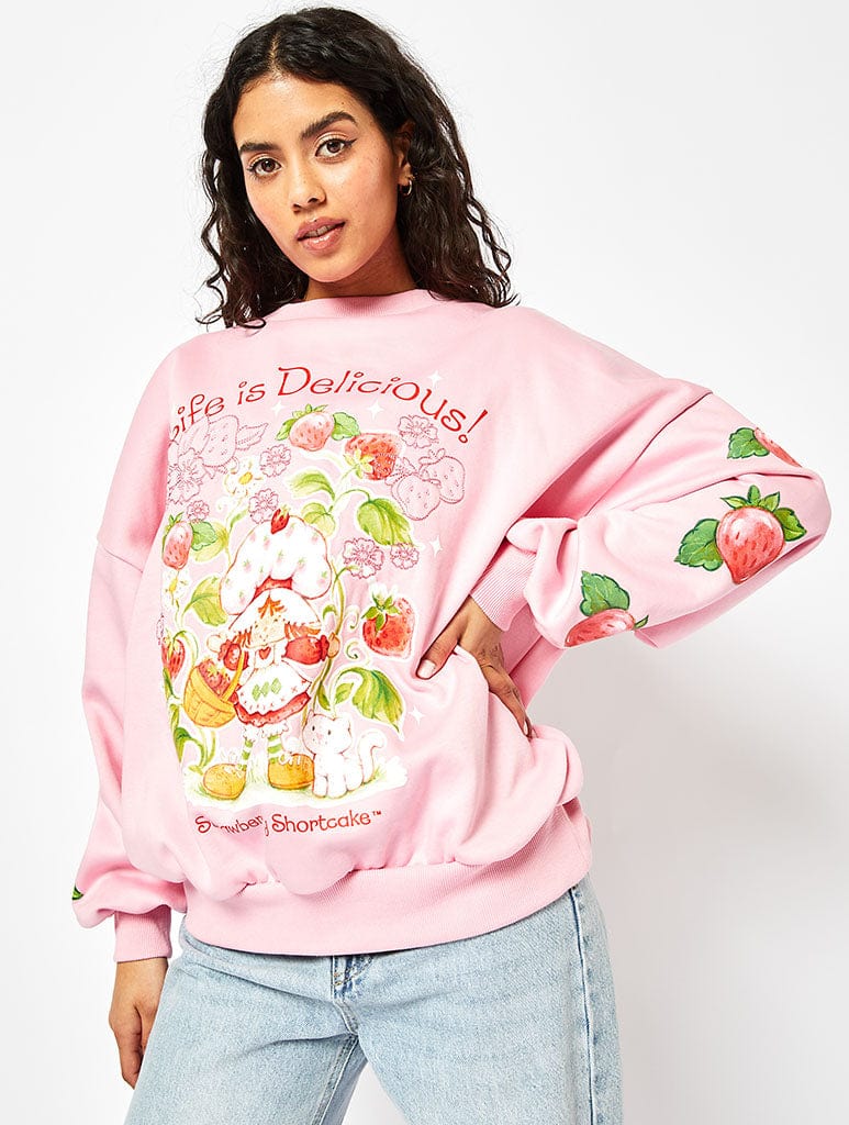 Strawberry Shortcake Sweatshirt in Pink Hoodies & Sweatshirts Skinnydip London