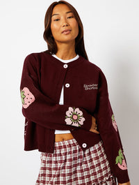 Strawberry Shortcake x Skinnydip Burgundy Knitted Cardigan Jumpers & Cardigans Skinnydip London