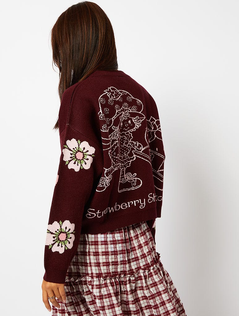 Strawberry Shortcake x Skinnydip Burgundy Knitted Cardigan Jumpers & Cardigans Skinnydip London