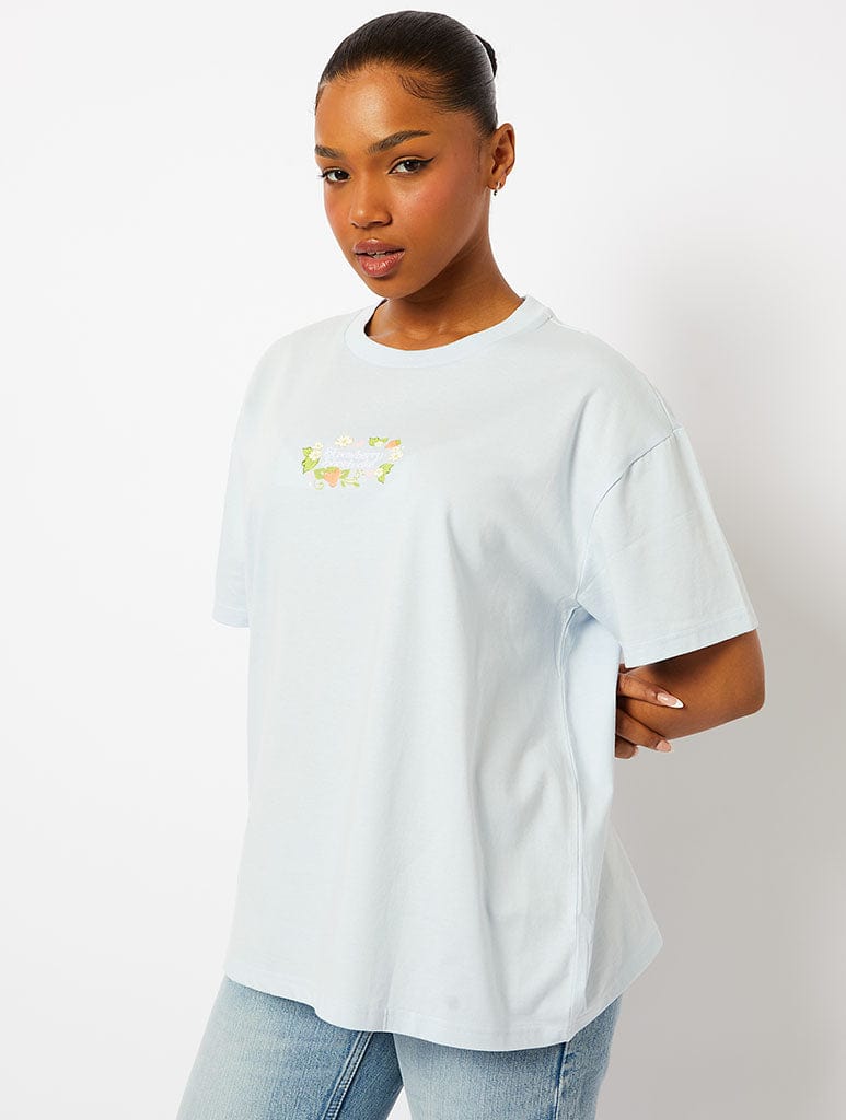 Strawberry Shortcake x Skinnydip Flower T-Shirt in Light Blue Tops & T-Shirts Skinnydip London