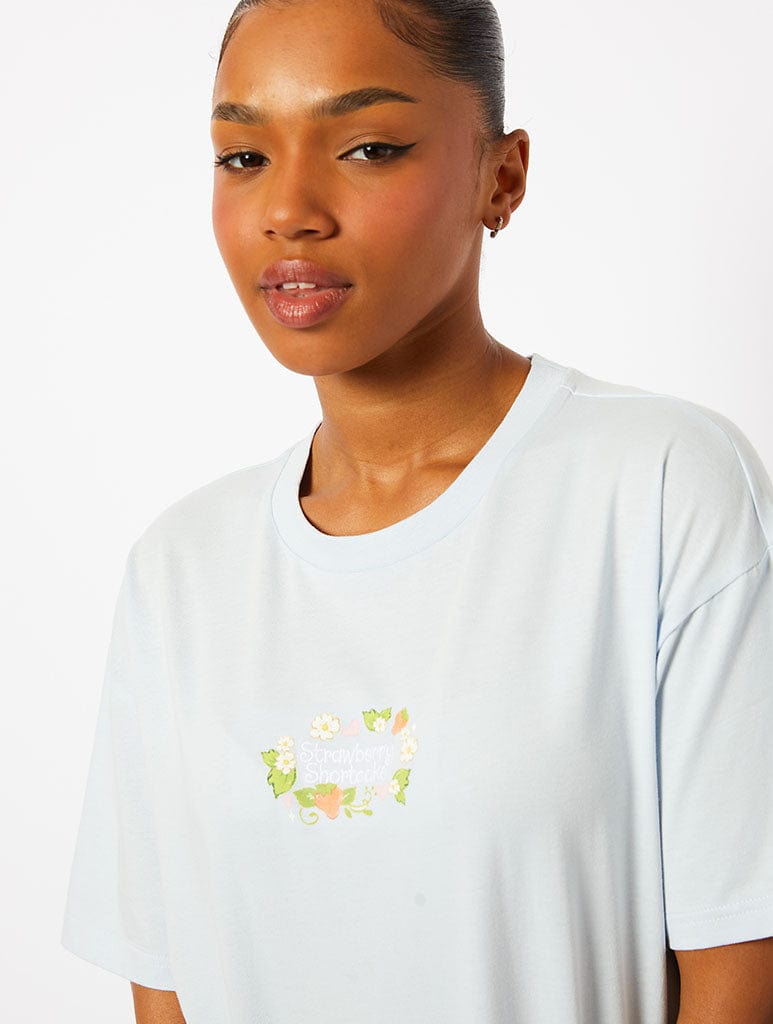 Strawberry Shortcake x Skinnydip Flower T-Shirt in Light Blue Tops & T-Shirts Skinnydip London