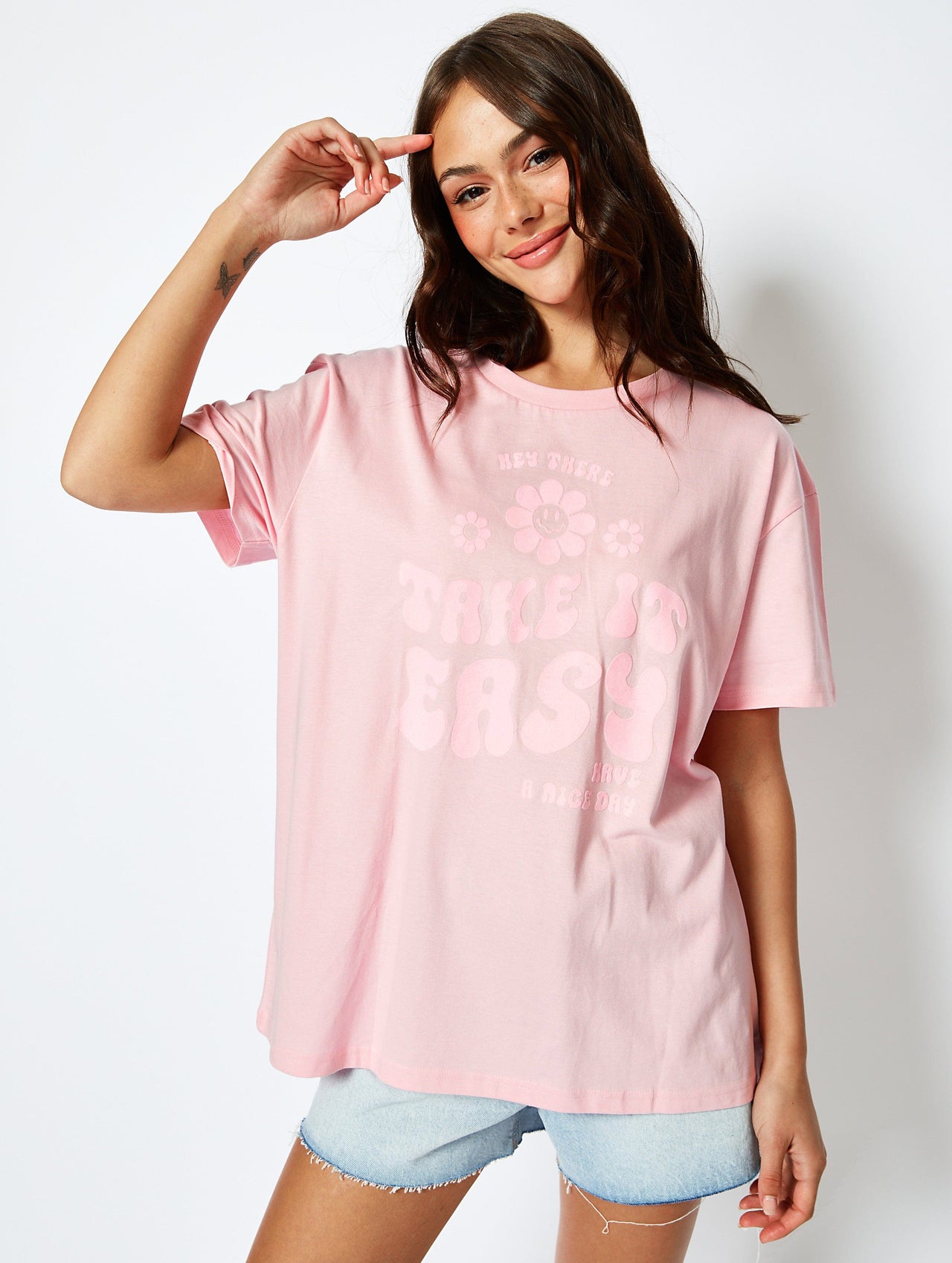 Take it Easy Oversized Pink T-Shirt Tops & T-Shirts Skinnydip London