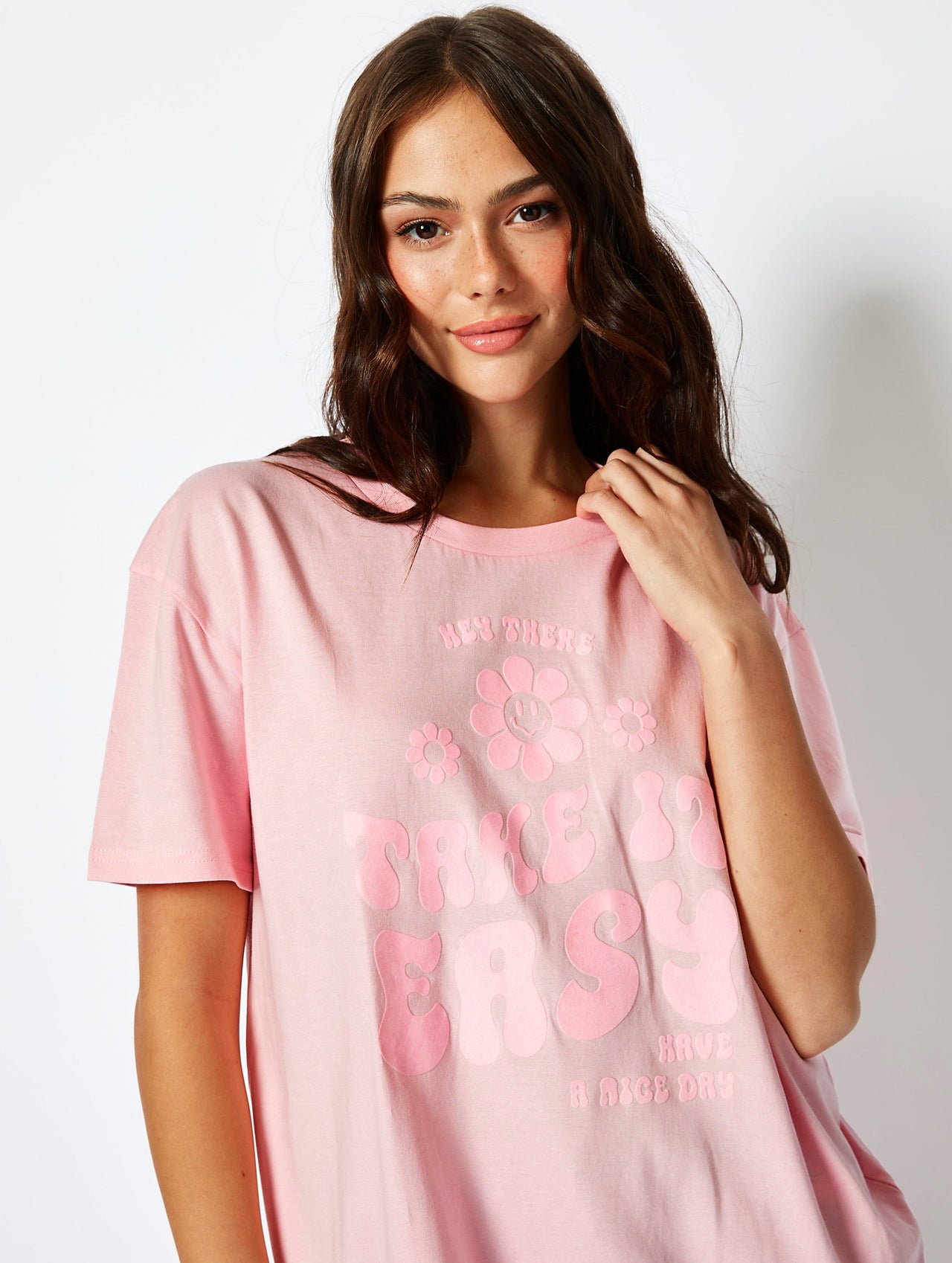 Take it Easy Oversized Pink T-Shirt Tops & T-Shirts Skinnydip London