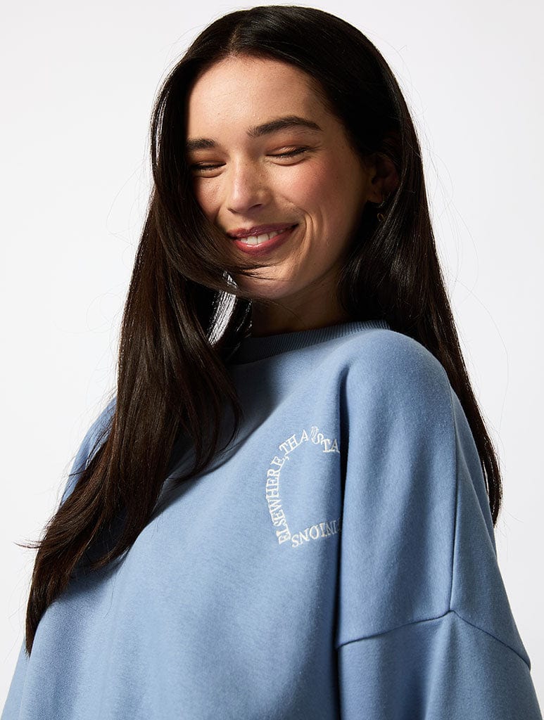 Take Your Opinions Elsewhere Sweatshirt in Washed Blue Hoodies & Sweatshirts Skinnydip London