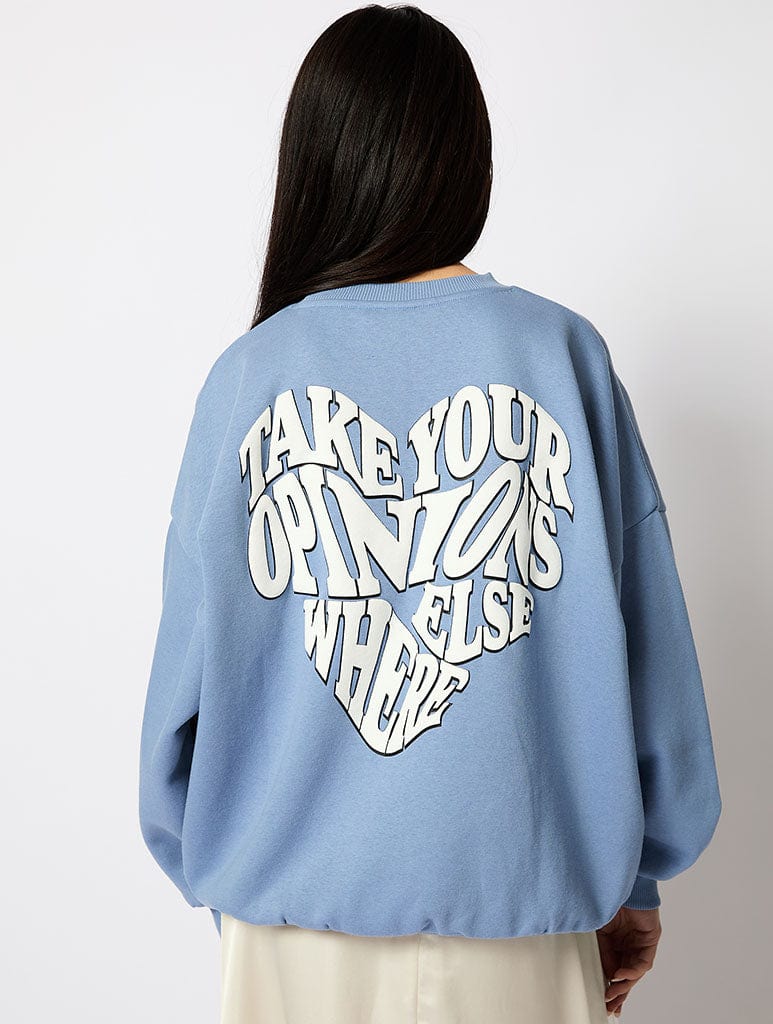 Take Your Opinions Elsewhere Sweatshirt in Washed Blue Hoodies & Sweatshirts Skinnydip London