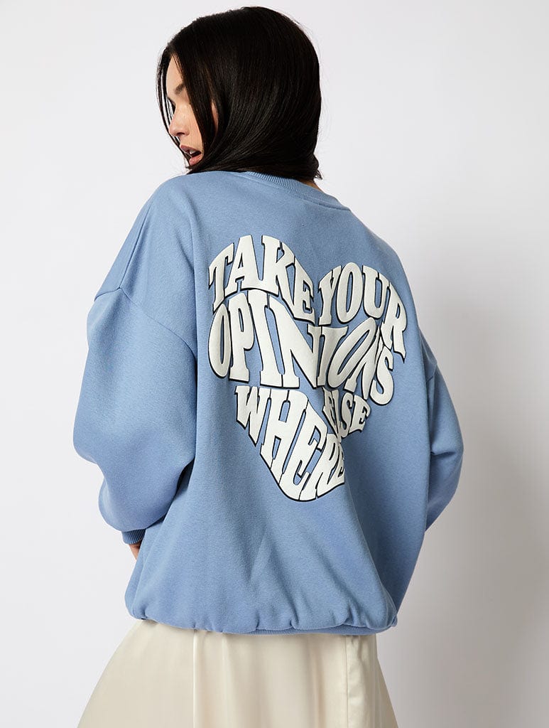 Take Your Opinions Elsewhere Sweatshirt in Washed Blue Hoodies & Sweatshirts Skinnydip London