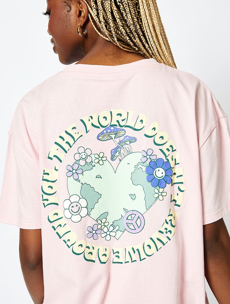 The World Doesnt Revolve Around You T-Shirt in Pink Tops & T-Shirts Skinnydip London