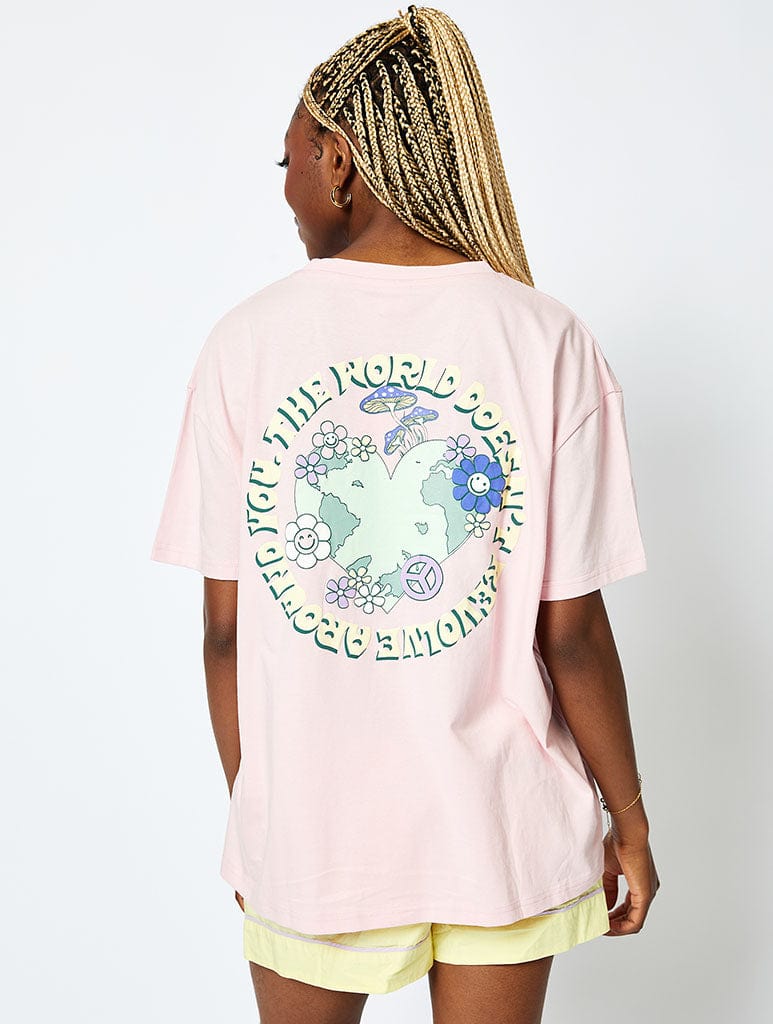 The World Doesnt Revolve Around You T-Shirt in Pink Tops & T-Shirts Skinnydip London