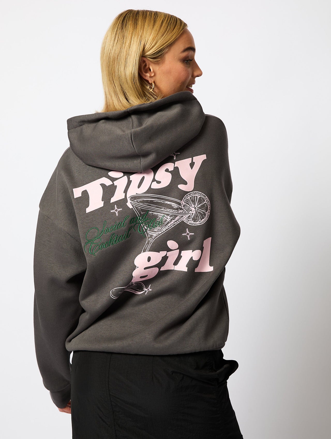 Tipsy Girl Hoodie in Charcoal Hoodies & Sweatshirts Skinnydip London