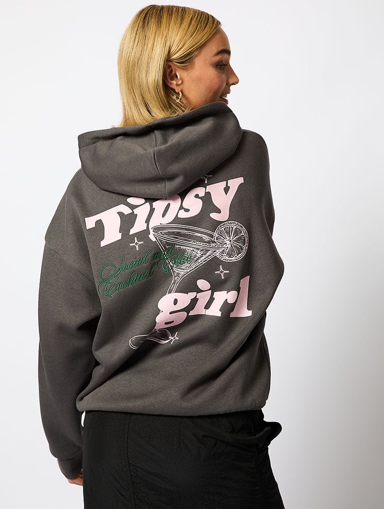 Tipsy Girl Hoodie in Charcoal Hoodies & Sweatshirts Skinnydip London