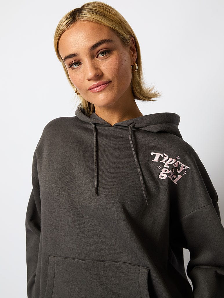 Tipsy Girl Hoodie in Charcoal Hoodies & Sweatshirts Skinnydip London