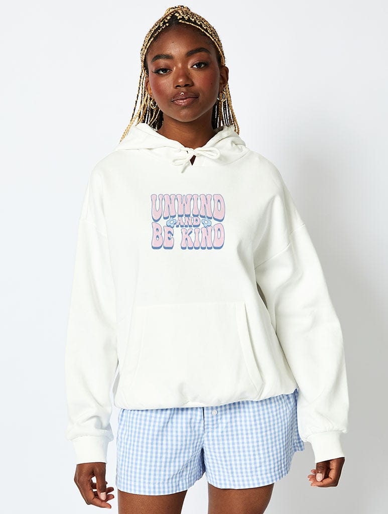 Unwind And Be Kind Hoodie In Ecru Hoodies & Sweatshirts Skinnydip London