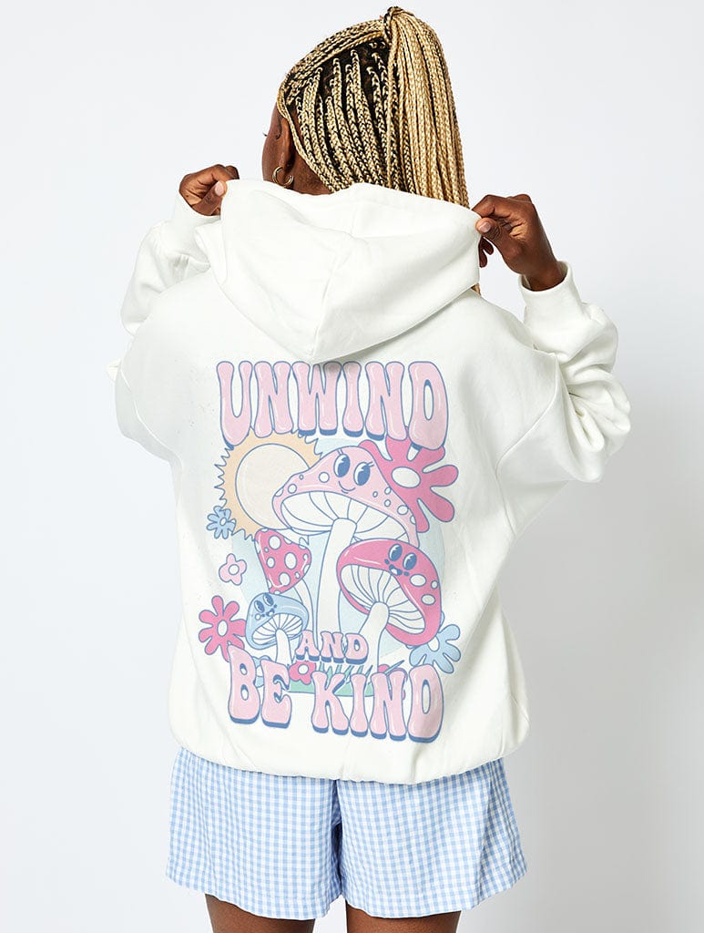 Unwind And Be Kind Hoodie In Ecru Hoodies & Sweatshirts Skinnydip London