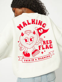 Walking Red Flag Ecru Oversized Sweatshirt Hoodies & Sweatshirts Skinnydip London