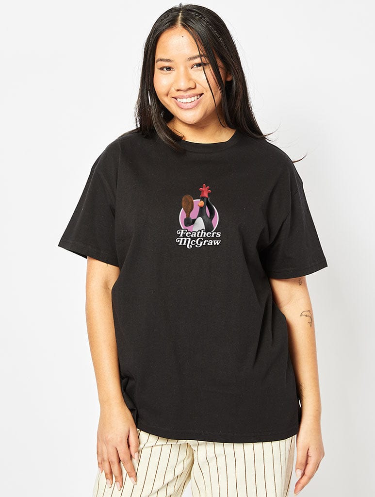 Wallace & Gromit x Skinnydip Feathers McGraw T-Shirt In Black Tops & T-Shirts Skinnydip London