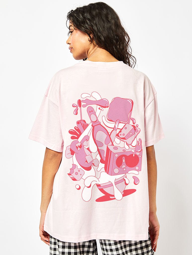 Wallace & Gromit x Skinnydip Feathers T-Shirt In Pink Tops & T-Shirts Skinnydip London