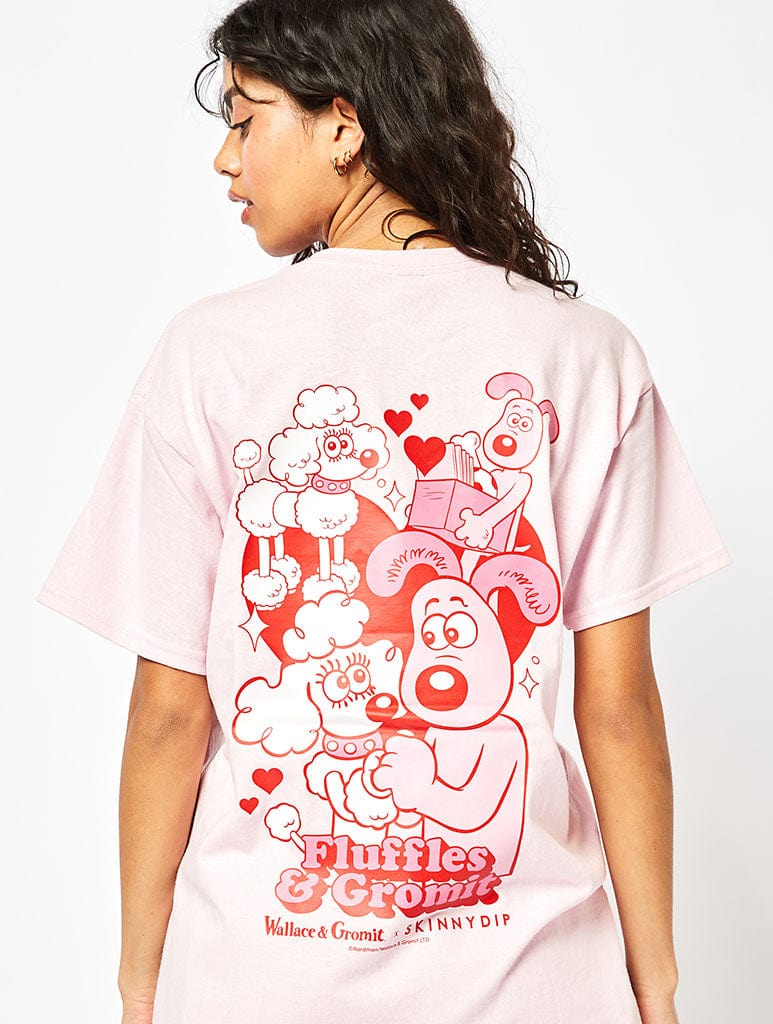 Wallace & Gromit x Skinnydip Fluffles and Gromit T-Shirt In Pink | Shop ...