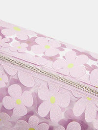 Warped Lilac Glitter Flower Makeup Bag Makeup Bags & Washbags Skinnydip London