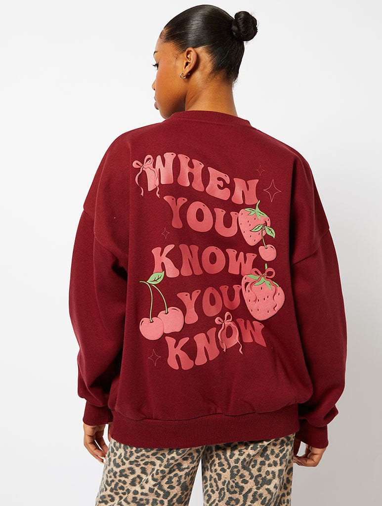 When You Know You Know Sweatshirt in Burgundy Hoodies & Sweatshirts Skinnydip London