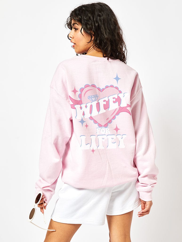 Wifey For Lifey Sweatshirt In Pink Hoodies & Sweatshirts Skinnydip London