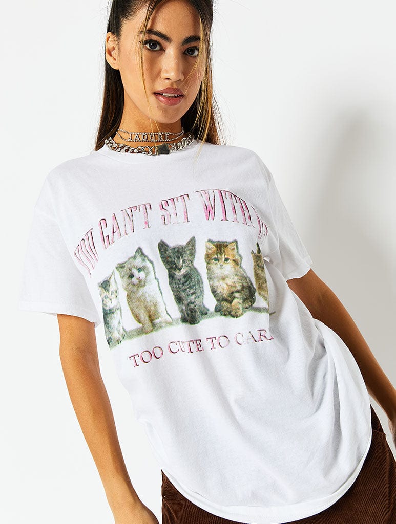 You Can't Sit With Us Kitten Oversized T-Shirt Tops & T-Shirts Skinnydip London