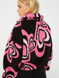 Zip Through Heart Borg In Pink And Black Coats & Jackets Skinnydip London