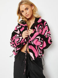 Zip Through Heart Borg In Pink And Black Coats & Jackets Skinnydip London