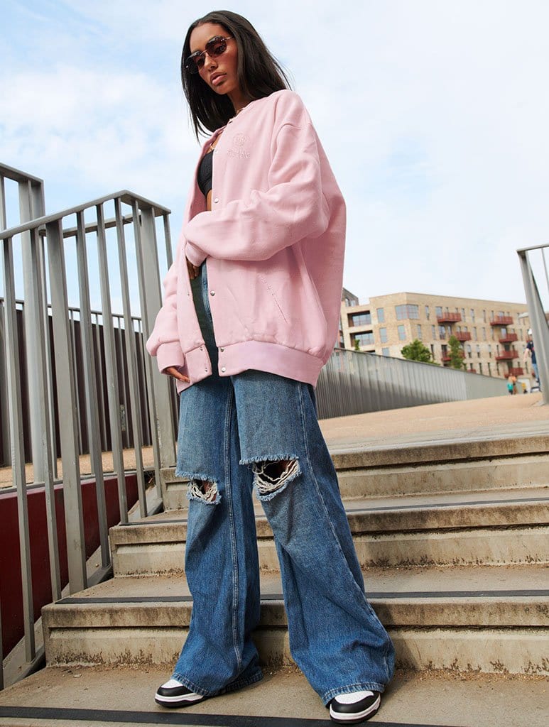 Pink satin outlet bomber