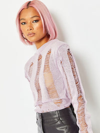 Lilac Ladder Knit Crop Jumper Jumpers & Cardigans Skinnydip London