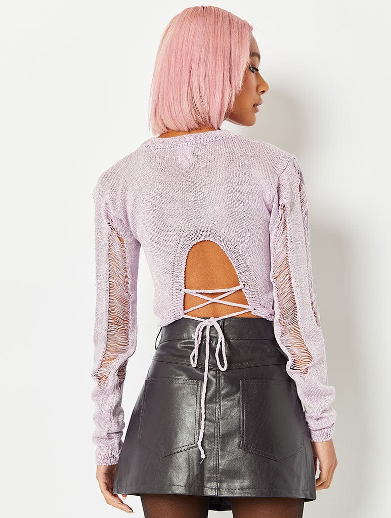 Lilac Ladder Knit Crop Jumper Jumpers & Cardigans Skinnydip London