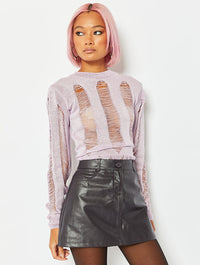 Lilac Ladder Knit Crop Jumper Jumpers & Cardigans Skinnydip London