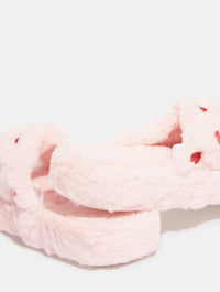 Pink Fluffy Heart Cross Over Slippers Footwear Skinnydip