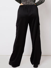 Satin Y2K Cargo Trousers in Black Bottoms Skinnydip London