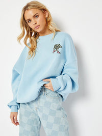 Walking Disaster Graphic Oversized Sweatshirt In Blue Hoodies & Sweatshirts Skinnydip London