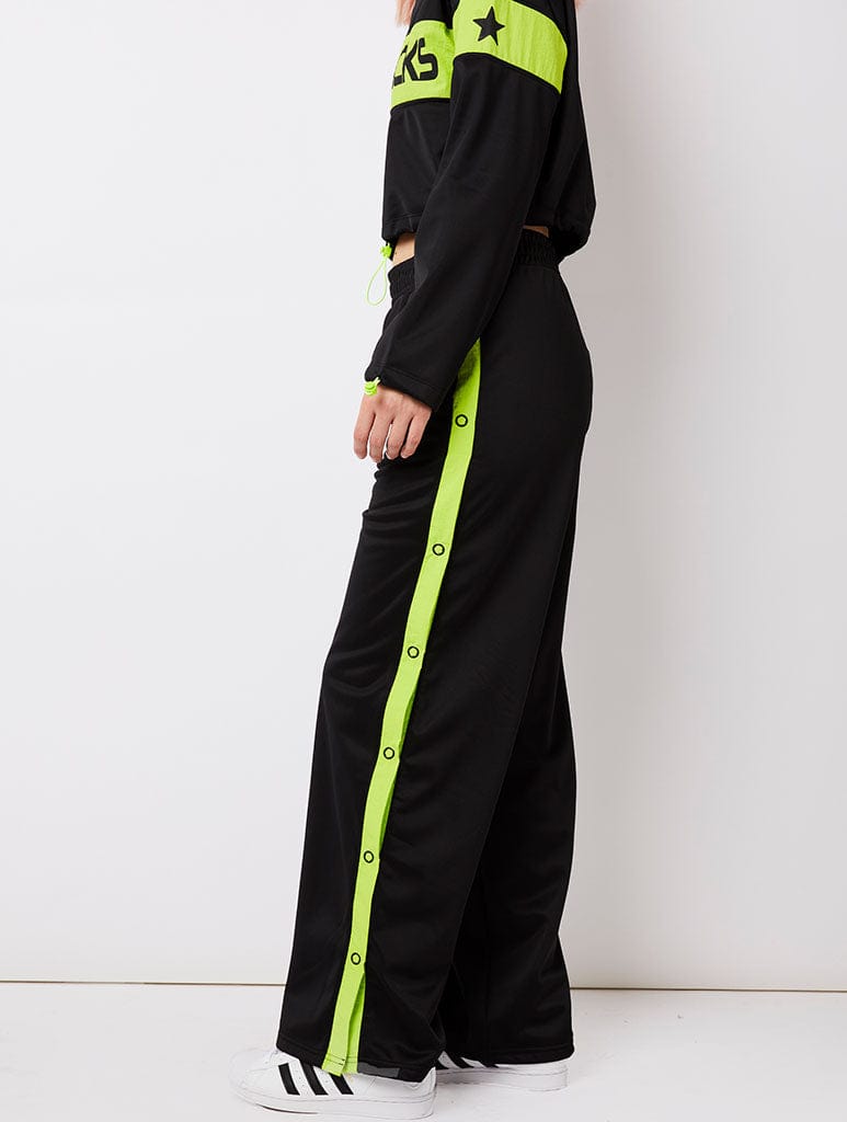 Wide Leg Popper Trousers with Contrast Seam Co-ord in Black Bottoms Skinnydip London